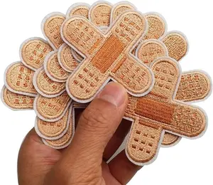 2.6"x2.6" 12pcs Band-Aid Patch Iron On Embroidered Patches Appliques Machine Embroidery Needlecraft Clothes Accessory Sewing DIY