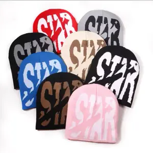 STAR Knit Beanie Caps, Unisex Hip-Hop Style, Breathable Acrylic Fabric, Stretch Fit, Buckle Closure, Hand-Washable – Anniversary Theme Headwear for Men & Women