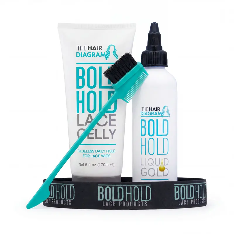 Bold Hold Lace Gelly 6oz + Liquid Gold 4oz Bundle | Elastic Band + 3-in-1 Spatula | Extreme Glueless Wig Hold Kit by The Hair Diagram