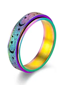 6mm Star Moon Pattern Rotating Ring, Spinner Rings, Unisex Anxiety Relief Jewelry, Fashionable Durable Design, Daily Wear, Best Gift for Women Men Friends Family