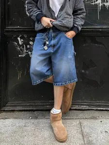 American classic versatile blue and black washed denim jeans denim shorts Womenswear Bottom baggy jeans men