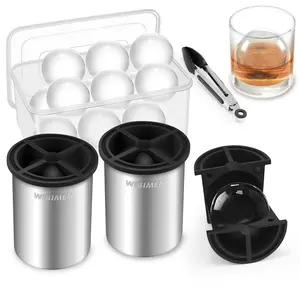 WIBIMEN Bar Tool Must-Have 2.5" Clear Ice Ball Maker Set Durable Stainless Steel with Tong & Box for Easy Storage