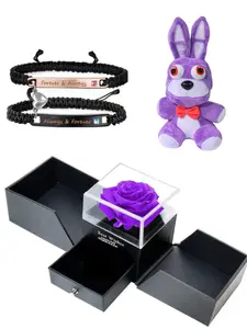 Five Nights at Freddy's series plush toys, 7 inches, children's bedding, super soft plush pillow/doll. Creative couple's gift, magnetic matching bracelets with a rose gift box, bracelet for girlfriend, perfect gift for him/her, Valentine's Day gift for co