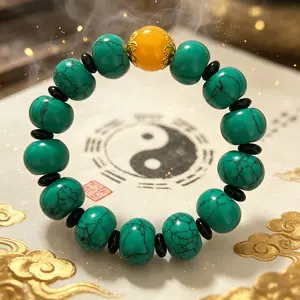 Vintage Natural Vein Turquoise Bracelet，Ward off bad luck and attract good fortune, protect safe travels，Taoist Feng Shui Talisman for Physical & Mental Wellness