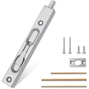 Flush Bolt French Door Lock 6", Bolt Latch for Double Doors, Flip Lever Mechanism, Door Top/Bottom Lock for Sliding/Patio/Storm Door(Satin Nickel, 6 in.- 1pack)