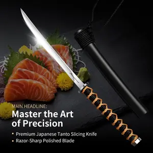 Premium Mini Sashimi Knife Stainless Steel Sushi Slicing Fillet Knife with Black Sheath Razor Sharp Chef Tool for Meat & Fish Prep