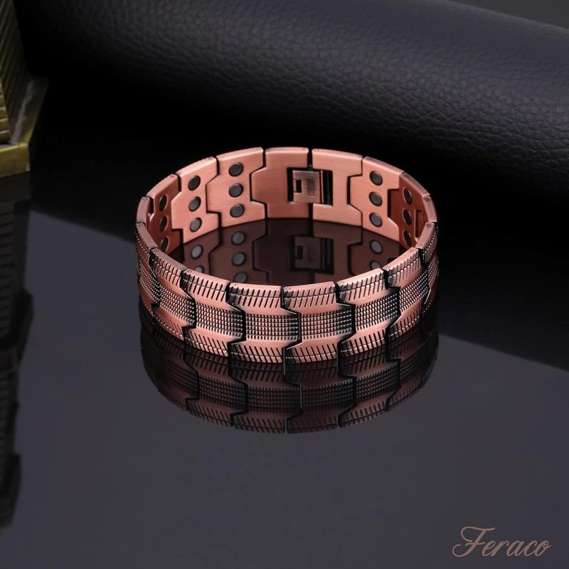 Feraco Copper Bracelet for Men, 3X Ultra Strength Magnetic Bracelets, 99.99% Pure Copper with 3500 Gauss Neodymium Magnets, Adjustable