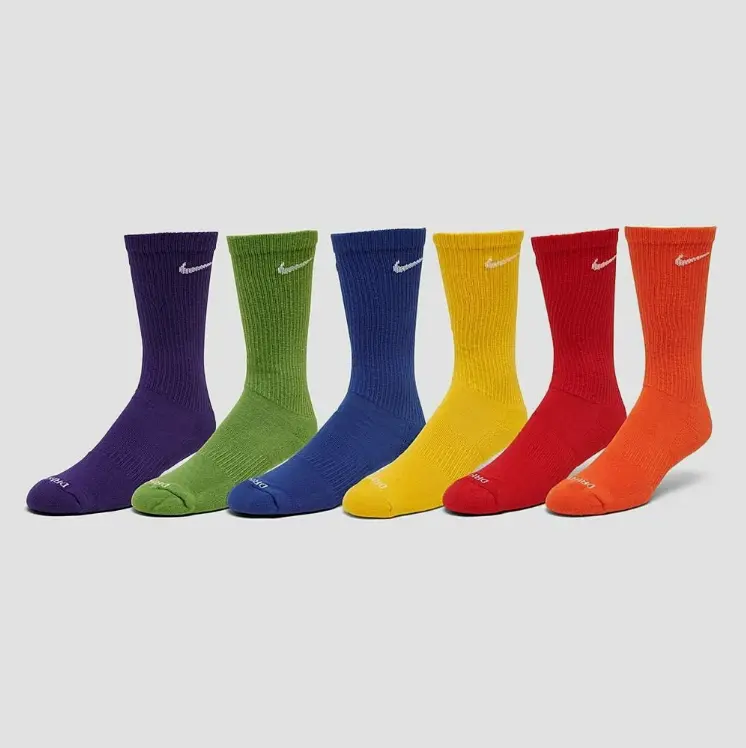 Nike Men's Everyday Plus Rainbow Crew Socks Size Large 6 Pack, Athleisure Crewsocks, Casual Crew Socks