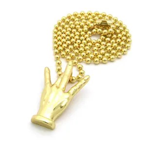 MaxBling81 Unisex Westside Hand Sign Pendant Fashion Necklace - 3mm 27" Ball Chain Hip Hop Jewelry Gifts, Hand Pendant Necklaces for Daily Wear (Gold/Silver/Rose Gold)