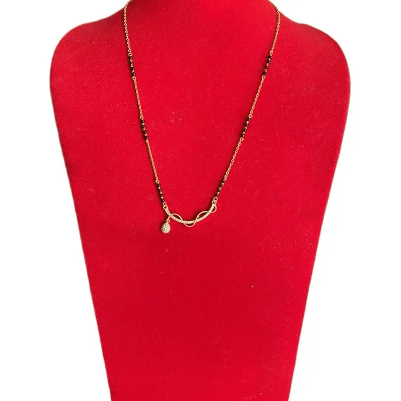 Classic Shiny Bead Mangalsutra Necklace, Traditional Cubic Zirconia Costume Jewelry, Gold-Tone Chain with Black Beads, Ideal for Daily Wear, Shiny Beads