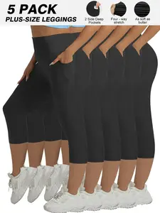 Plus Size Capri Leggings for Women with Pockets High Waisted Pants Tummy Control Black Capri Leggings Workout Leggings