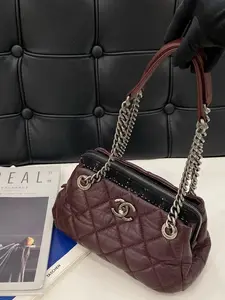 Pre-owned CHANEL Leather Shoulder Bags Preloved Bag Burgundy 110283