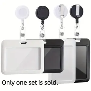 2pcs (1pc ferrule + 1pc easy pull buckle) retractable ID reel with card holder and horizontal/vertical ID card sleeve, durable ABS material, simple solid design, with pull tab, suitable for work pass and ID card holder, Retractable Badge Reel