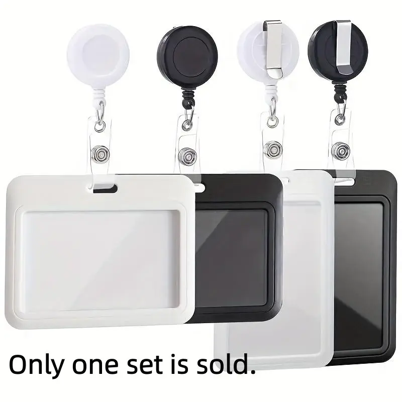 2pcs (ferrule + pull buckle) retractable ID reel with card holder and horizontal ID card sleeve, durable ABS material, with pull tab, suitable for work pass and ID holder, Retractable Badge Reel, Badge Reels Retractable