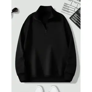 New Men's Solid Color Half-Zip Stand Collar Sweatshirt, Loose Fit Casual Long Sleeve, Ribbed Cuffs and Hem, Spring & Fall Fashion, TopsGift