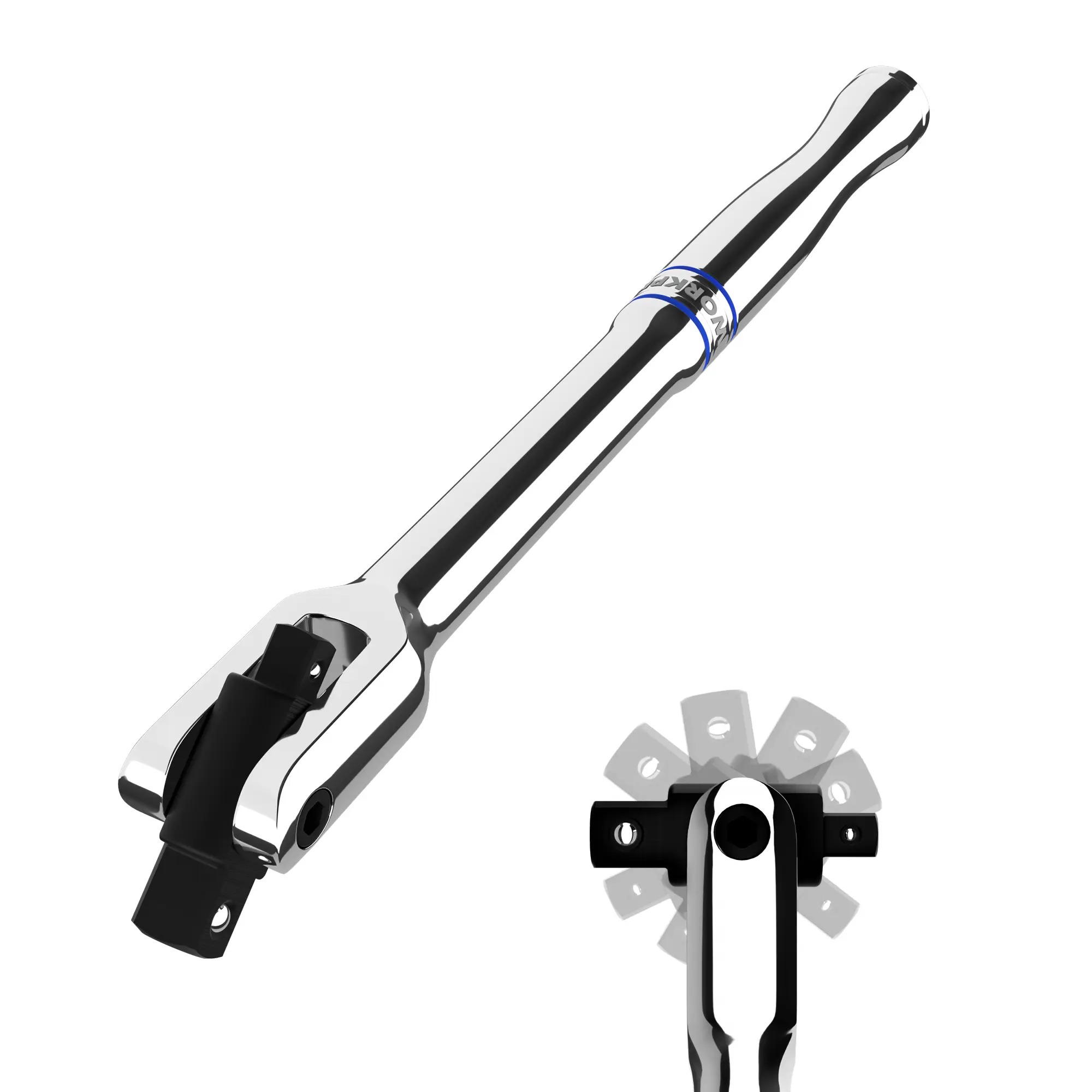 WORKPRO Dual Drive Breaker Bar, Heavy Duty Breaker Bars, with 360° Rotatable Head, Spring-loaded Detent Ball, Chrome Vanadium Steel Made