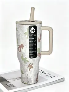 HydroJug 40oz Insulated Stainless Steel Flask Tumbler - Drinkware with Handle, Straw, Fall Leaves Print, 24H Cold Retention, Leakproof, BPA-Free, Cup Holder Friendly, for Gym, Car, Flasks