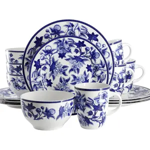 Elama Cattleya Orchid 16 Piece Round PorcelainDinnerware Set