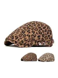 Unisex Lightweight Plaid Beret Hat, Adjustable Strap, Classic Headwear for Casual & Formal Occasions, All Seasons Wearable, Leopard Vintage Hat