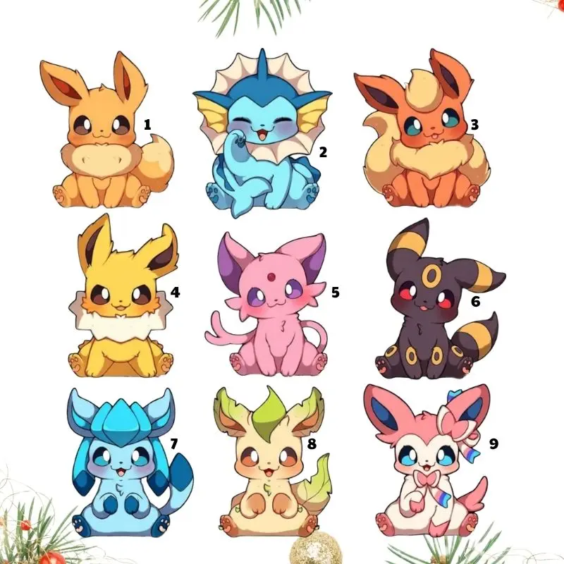 Eeveelutions Anime Vinyl Peeker Sticker, Sylveon, Vaporeon, Jolteon, Flareon, Espeon, Umbreon Sticker for Laptop, Water Bottle, Car, Gamer Gift