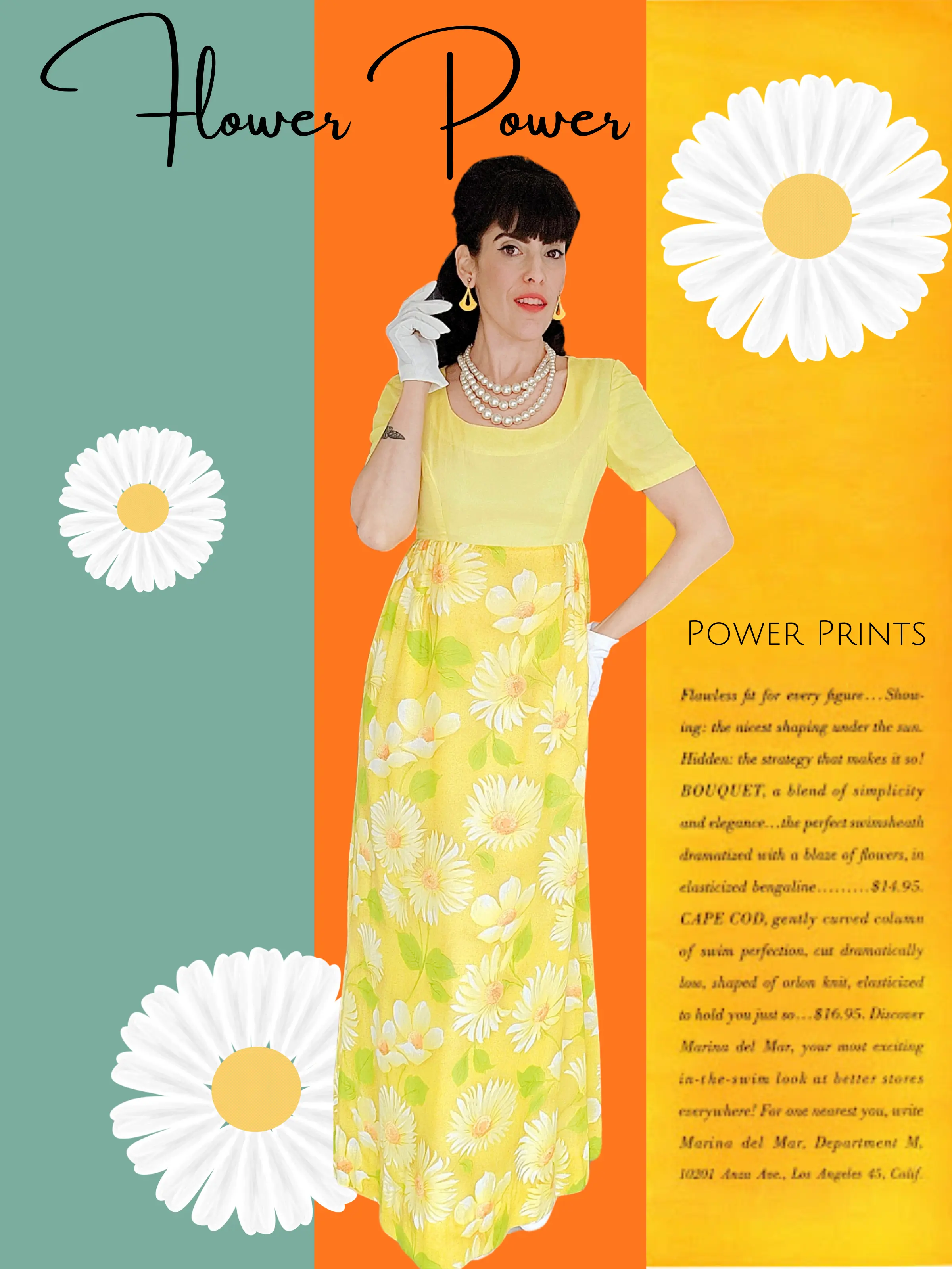 STYLE 1050 - Vintage 1960's-1970's Flower Power Maxi Dress