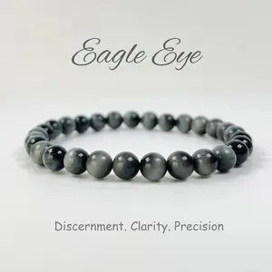 Eagle Eye Hawk's Eye Natural Crystal Bead Bracelet AAA Grade High Quality Healing Energy for Intuition Clarity & Protection with Elastic String