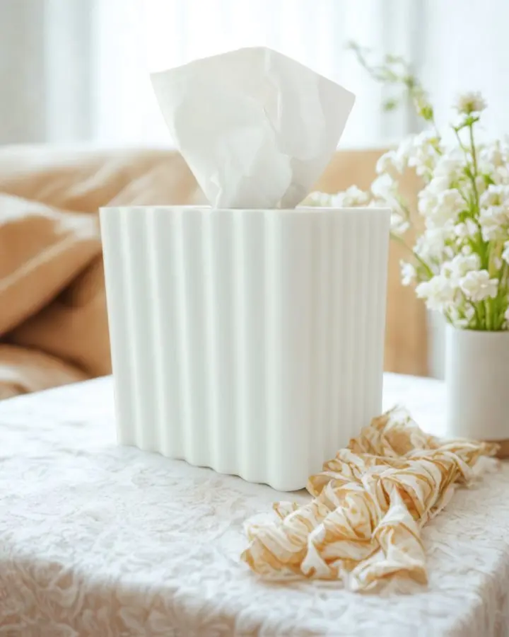 Wavy Tissue Box Cover Square Box Modern Ribbed Texture for Sleek Minimalist Look Fits Kleenex Willow Brand Tissue Boxes 5x5x5.2 Inches Sustainable Home Decor