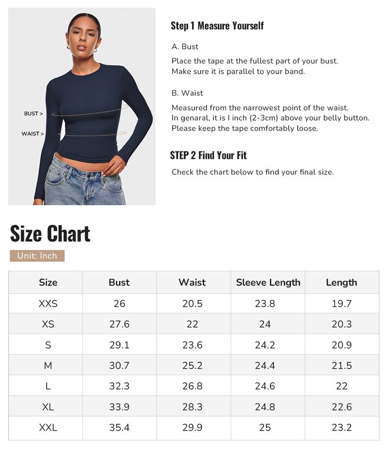 INLYRIC Women's Inbarely Ultra Long Sleeve Shirts Crew Neck Double Lined Slim Fitted Going Out Tops Basic Tees