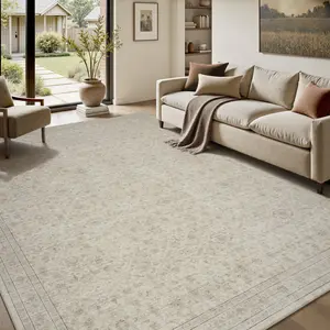 [Father's Day Gift] MontVoo Vintage Distressed Area Rug, Boho Rugs, Classic Medallion Design, Machine Washable & Non-Slip, Easy Care Rug for Living Room, Bedroom & Kitchen Decor, Summervibes