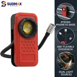 SUOMAX Mechanic Work Light，Rechargeable LED  Flashlight, for Repair Outdoor Camping Emergency, Under Hood Mechanic Light for Car Repair, Pocket Work Light Gooseneck Lamp,Dual Head Lamp, Magnetic Clip Aluminum Alloy Spotlight