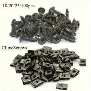 10/20/25/100pcs Automotive Metal U-shaped Fixing Clip, Self-tapping Nut Base U-shaped Clip, Automotive Screw Base, Automotive Metal Internal Fender Bumper Protection Clip, Car Accessories