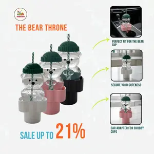 Bear Glass Tumbler Car Cup Holder Adapter Base – Anti-Spill, Secure Fit Cup Holder for Bear-Shaped Glass Cups, Cute Bear Design, Stable While Driving, Perfect for Car Interior Decor