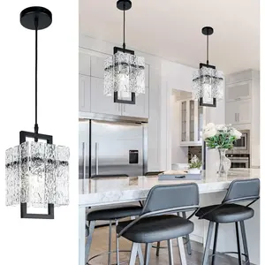 Black  Pendant Light for Kitchen , Luxury Water Ripple Glass Chandelier Lights Fixture, Modern Elegant Adjustable Pendant Lighting for Dining Room Bedroom, E12 Bulb, L6.5'' x H11.8''