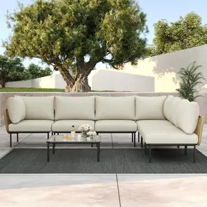 LayinSun 7-Pieces Aluminum Patio Furniture Set, Modern Modular Sectional Sofa with Coffee Table and Upgrade Thickness Cushion