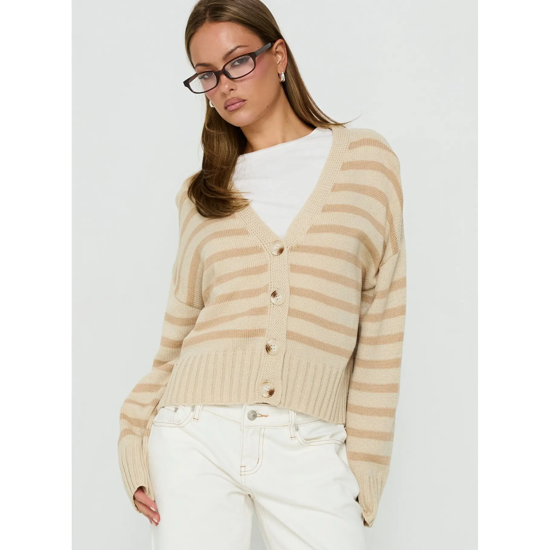 Karlson Striped Cardigan Beige Stripe