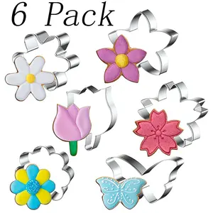 6 Pack Stainless Steel Flower Cookie Cutters Set,Flowers, Butterfly, Stainless Steel Cookie Cutters,Cookie Cutters for Baking