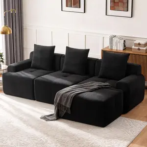 104" L-Shaped Modular Sectional Sofa with Removable Footstool, Boneless Recliner Couch with High-Density Foam & Spring Filling, Wrinkle-Resistant Pineapple Fabric for Living Room