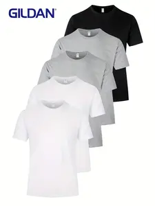 Gildan 5-Pack Cotton Tees S-4XL | Soft Breathable Summer Short Sleeve Set, Durable Classic Fit Round Neck T-Shirt, Premium Quality Daily Wear Basics