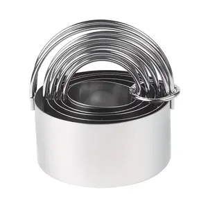 5pcs Baking Tool Set Including Chinese Stainless Steel Mousse Rings, Round Cookie Cutters with Handles, Dough Cutting Tools for Dumplings, And Cookie Molds