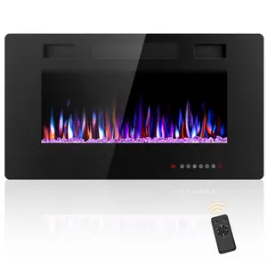 R.W.FLAME Electric Fireplace Inserts, in-Wall Recessed & Wall Mounted 750/1500W Heater, Touch Screen, Remote Control with Timer, Adjustable Flame Color and Speed, 30"~68", Black