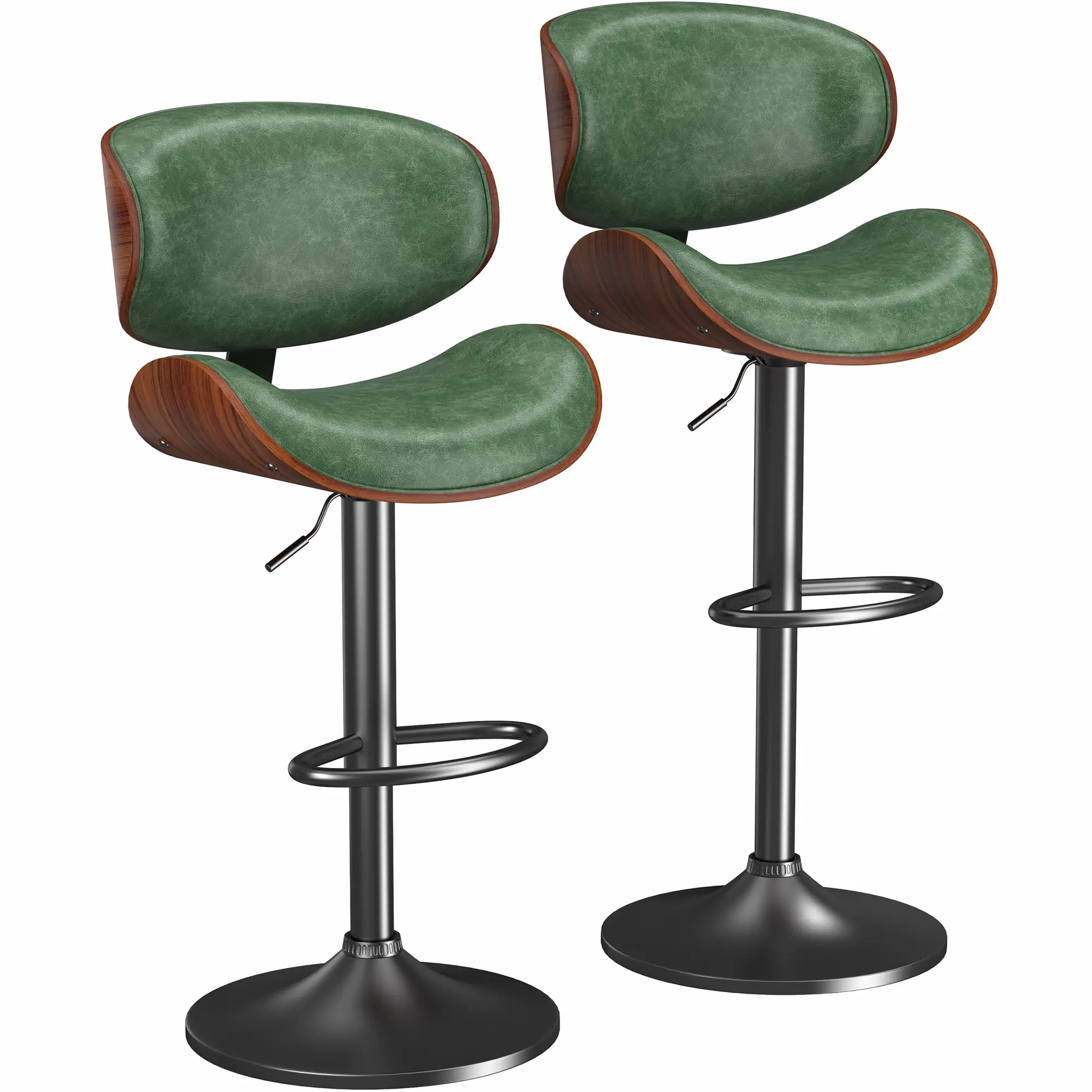 【Deals for Your Days】AOWOS Bar Stools, Set for 2/4, Adjustable Bentwood Barstools, Modern PU Leather Upholstered Bar Chair with Back and Footrest, for