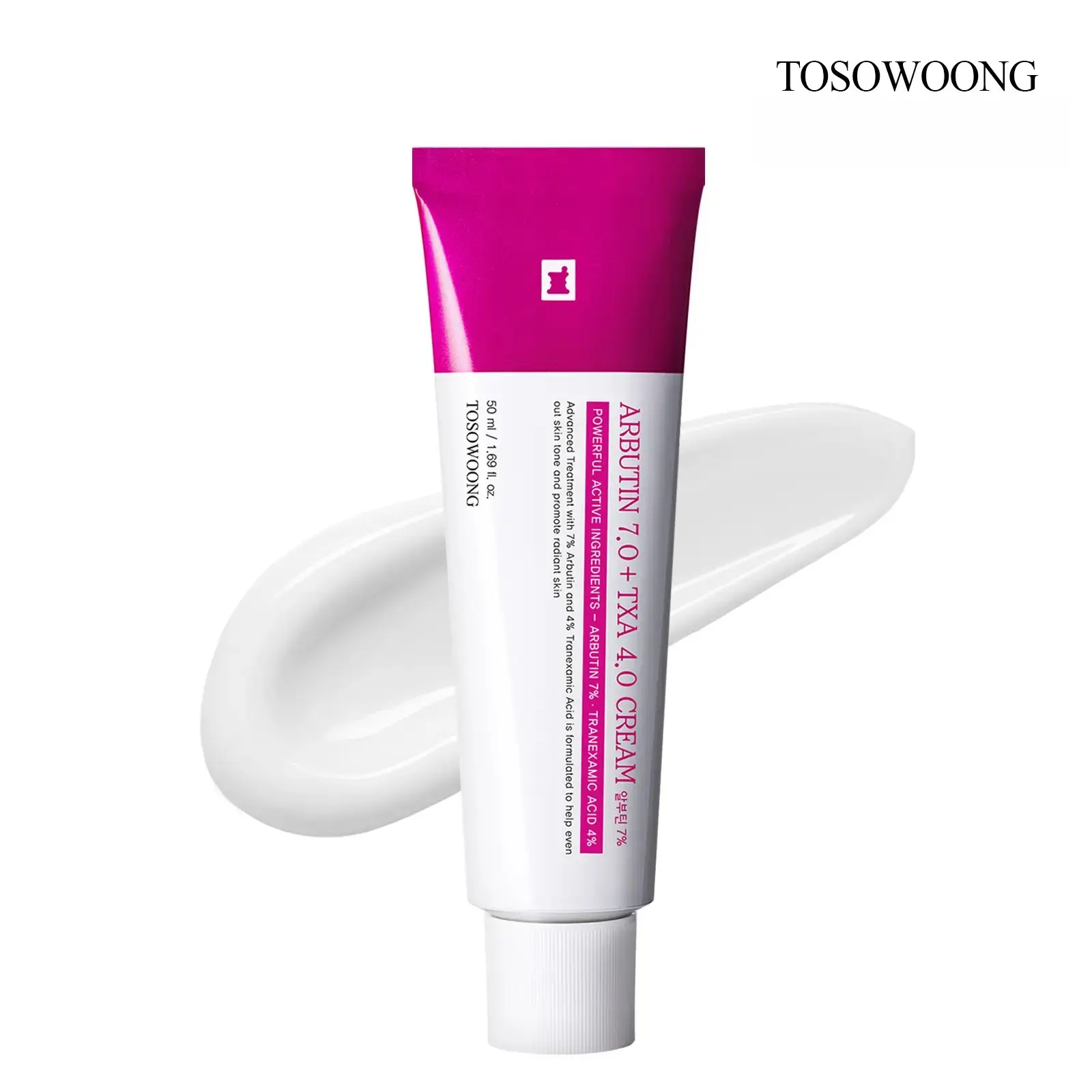 [TOSOWOONG] Arbutin 7% + Tranexamic Acid 4% Cream, 70,000ppm Arbutin, 40,000ppm TXA, Niacinamide, Glutathione, Dark Spots, Freckle, Blemishes, Pigmentation, Korean Skin Care, 50ml, 1.69 fl.oz.