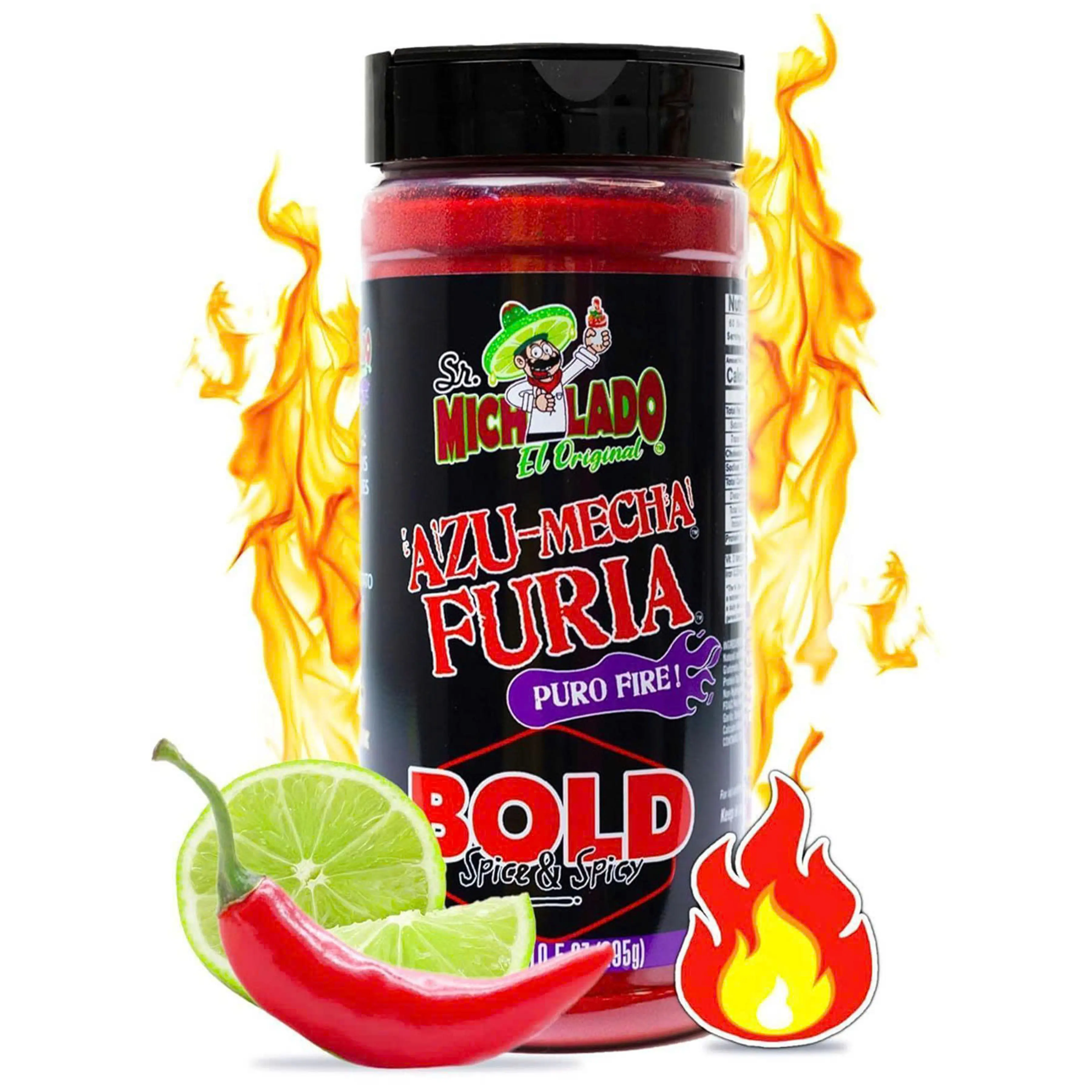 [Worth the money] Mexgrim Bold Fuego Powder Dust, Sr.Michelado Hot Chilli Lime 285g.Perfect For Potato Chips,Wing Seasoning,Popcorn,Corn,Fruit & Chamoy Pickle Kit.Polvo De Fuego,Tiktok Trend Items Set Includes Sticker