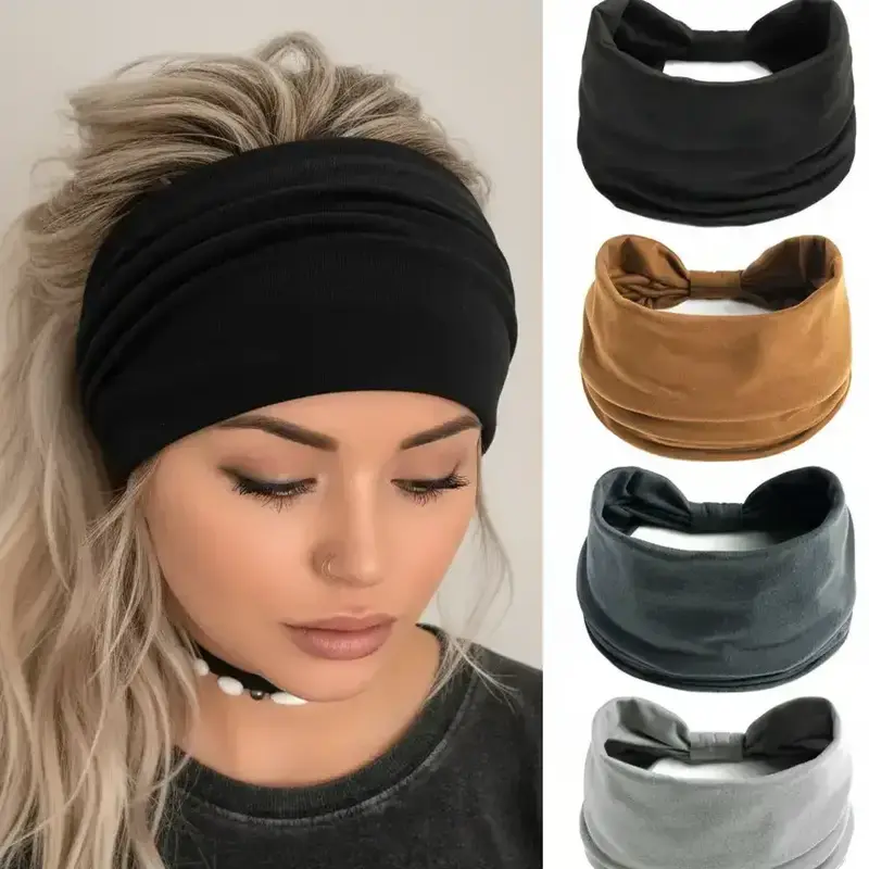 Summer Women's Simple Plain Color Elastic Hair Band for Women & Girls, Minimalist Boho Headwear Suitable for Thick Hair, Fashion Hair Accessories for Party, Hairbands on forehead, Headband Set