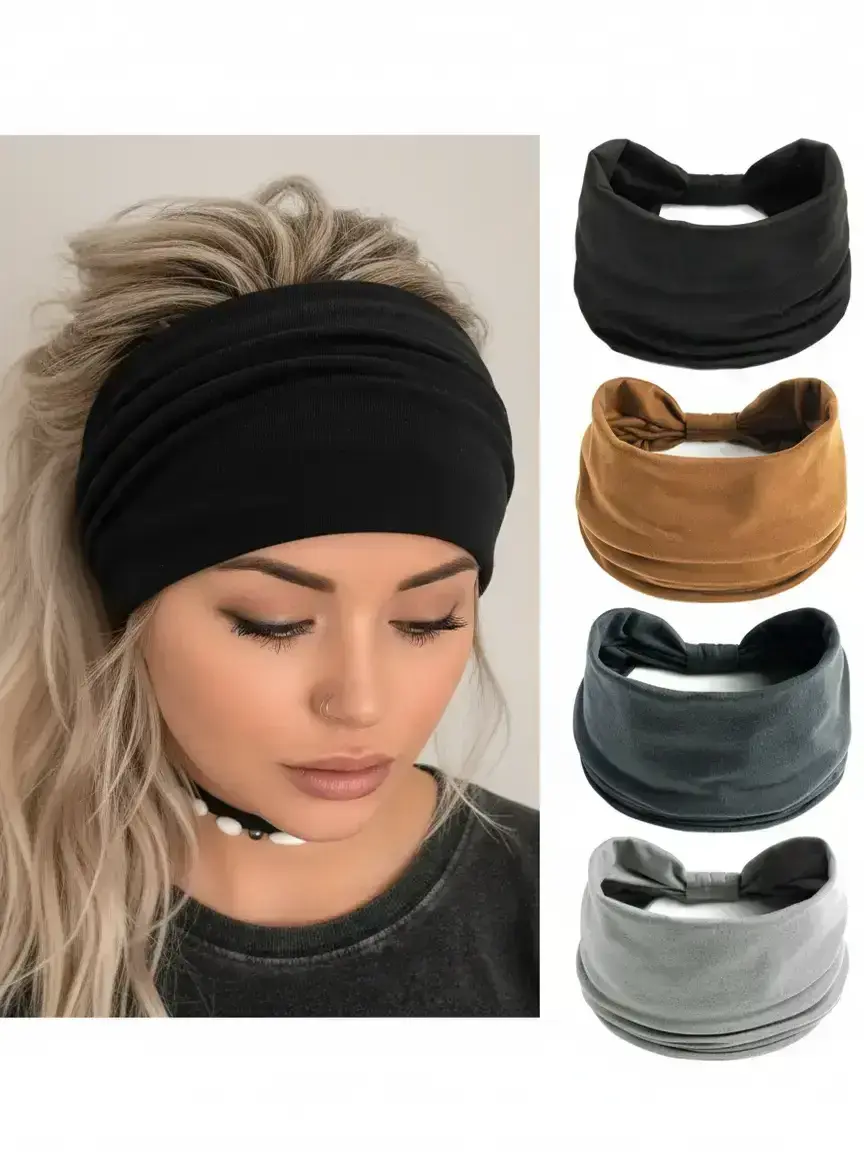 Summer Women's Simple Plain Color Elastic Hair Band for Women & Girls, Minimalist Boho Headwear Suitable for Thick Hair, Fashion Hair Accessories for Party, Hairbands on forehead, Headband Set