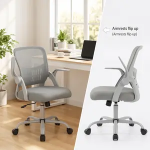 Ergonomic Mesh Office Desk Chair with Lumbar Mid-Back Support, Adjustable Height, Swivel Rolling Wheels for Home Study (Gray)