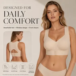 【Postural correction】Women’s Beige Wireless Bra, Soft Breathable Non-removable Moulded Cups, Yoga Fitness Sportswear for Gym & Daily Training Posture Shaping Bra