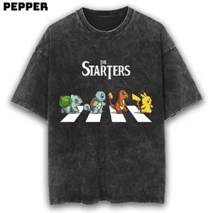 The Starters Pokemon Black Vintage Tee, Pokemon Shirt, Pikachu - Top Comfort Womenswear Summer