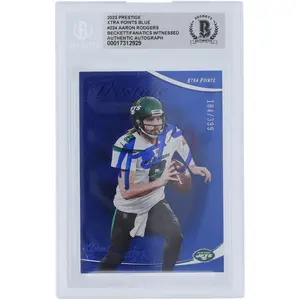 Aaron Rodgers New York Jets Autographed 2023 Panini Prestige Xtra Points Blue #224 #/399 Beckett Fanatics Witnessed Authenticated Card - Fanatics Authentic Certified