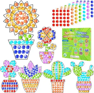 6Pcs Spring Arts Crafts Kit for Kids DIY Window Suncatcher Potted Gemstone Stickers Plant Gem Diamond Painting Gifts for Girls Boys School Home Activity Birthday Party Supplies